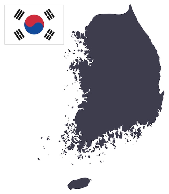 韓国の国旗を掲げた韓国地図