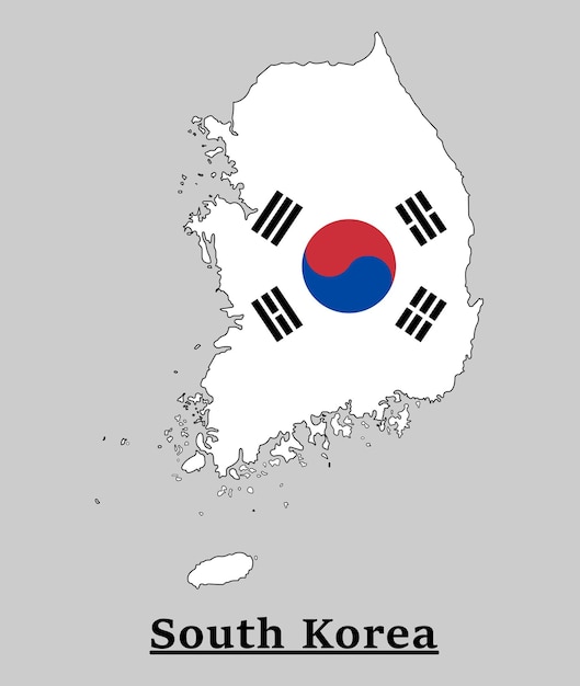 벡터 한국 국기 지도 디자인, 지도 안에 있는 한국 국기 그림