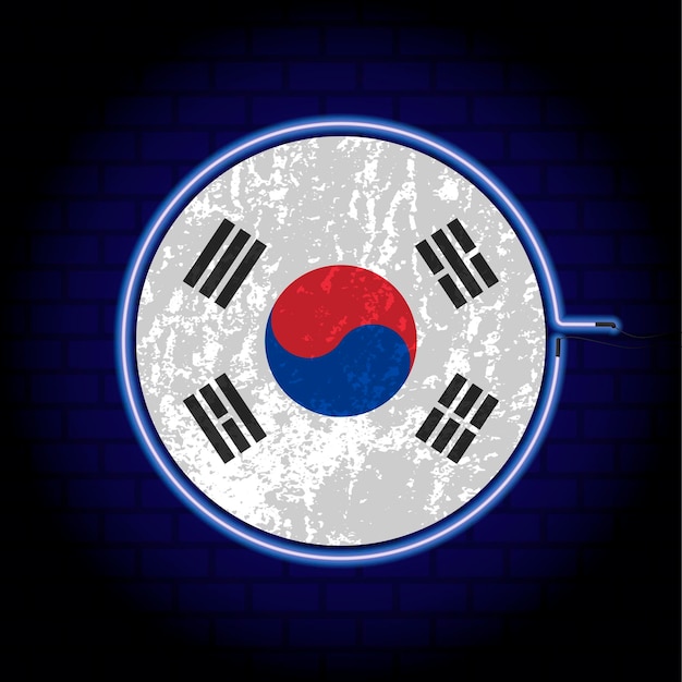 South Korea neon grunge flag on wall backgrond Vector illustration