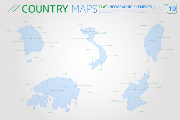 South korea, north korea, taiwan, vietnam and hong kong vector maps