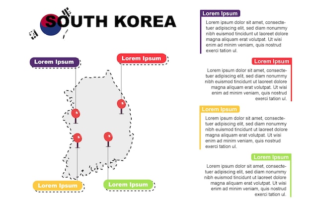 벡터 한국 여행 위치 인포 그래픽 관광 및 휴가 개념 한국의 인기있는 장소