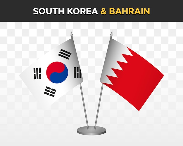 South korea vs bahrain desk flags mockup isolated 3d vector illustration table flags