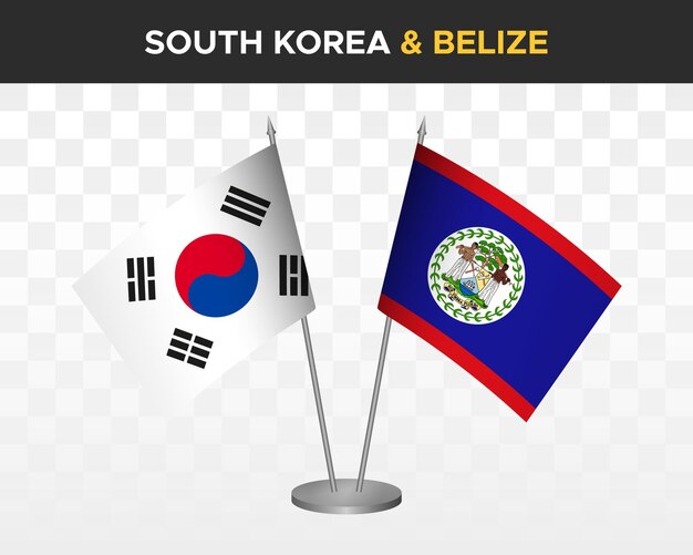 Макет флагов столов Южной Кореи и Белиза изолированных трехмерных векторных иллюстраций флагов стола