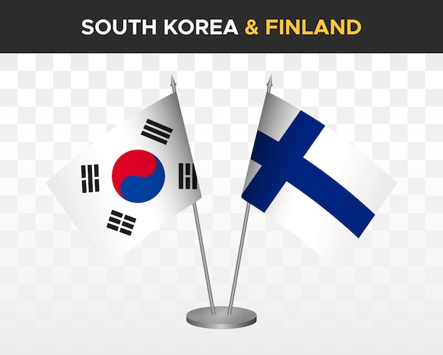 South korea vs finland desk flags mockup isolated 3d vector illustration table flags