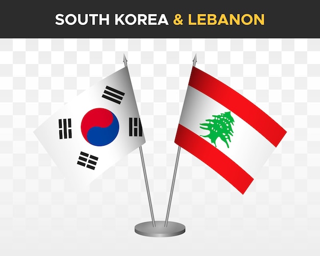 South korea vs lebanon desk flags mockup isolated 3d vector illustration table flags