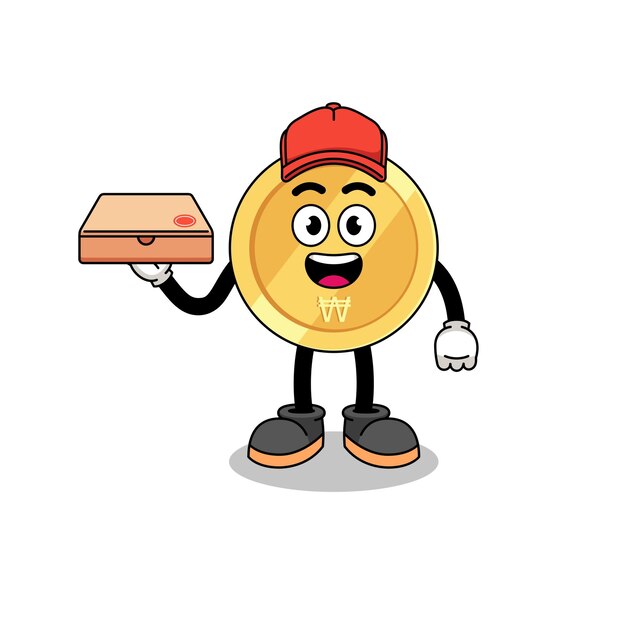 Vector south korean won illustration as a pizza deliveryman