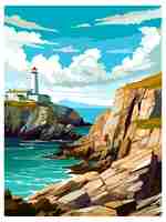 Vettore south stack cliffs anglesey poster da viaggio vintage cartolina souvenir ritratto dipinto illustrazione