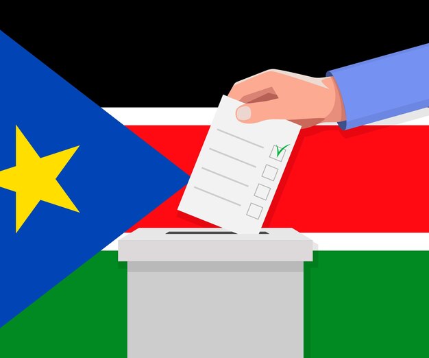 Вектор Концепция выборов в южном судане рука ставит бюллетень голосования