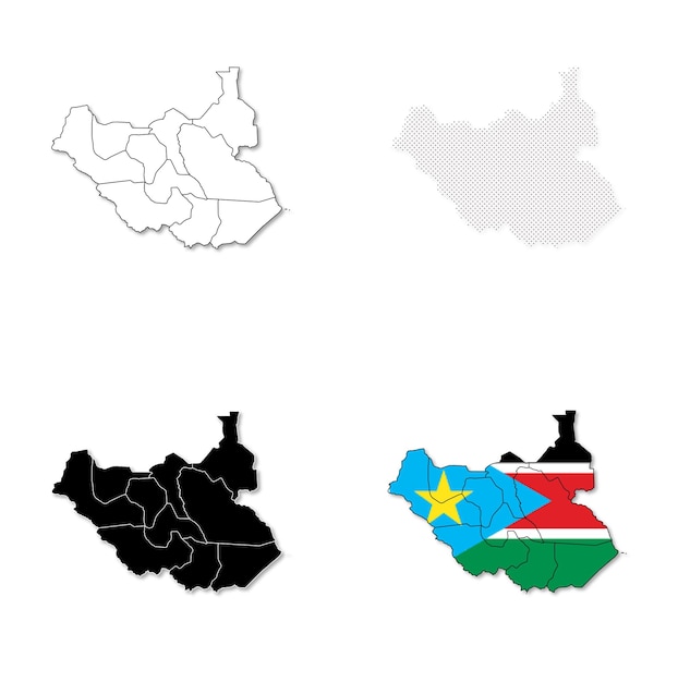 south sudan line dotted black colorful and country color map vector