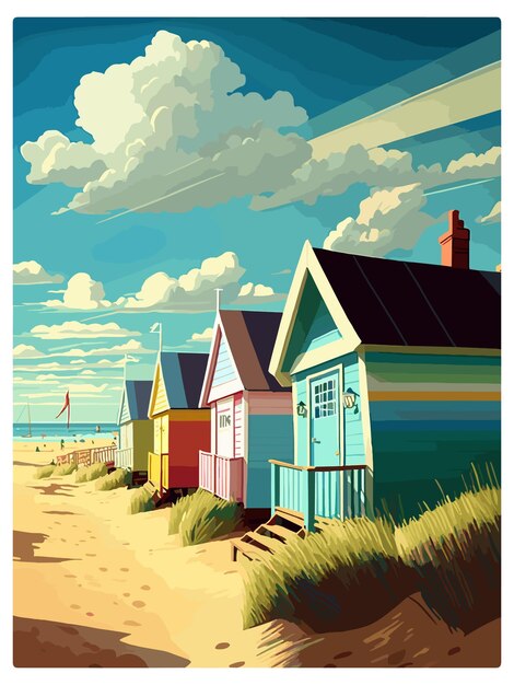 Vector southwold engeland vintage reisposter souvenir briefkaart portret schilderij wpa illustratie