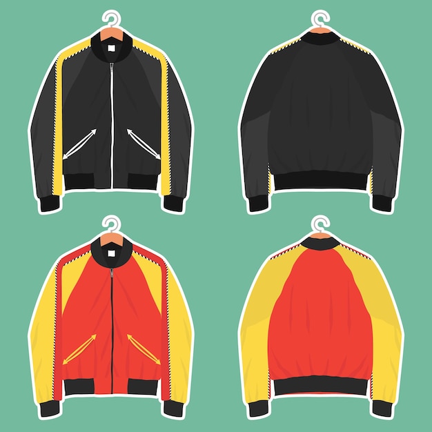 Vector souvenir jackets sukajan icons set flat vector reversible in front and back