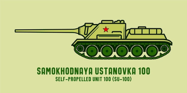 Soviet tank destroyer selfpropelled unit 100 simple vector