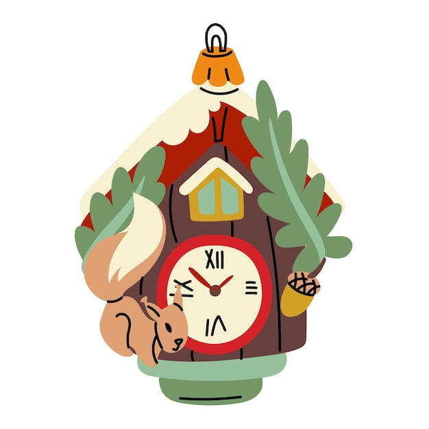 Sovjet kerstboom speelgoed een huis met een klok en een wandelende eekhoorn met een eikel een glazen speelgoed schattig