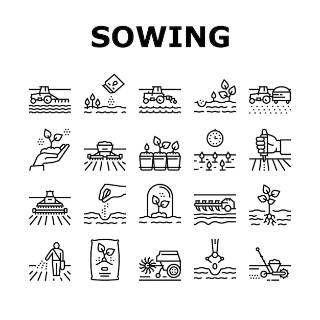 Sowing Agricultural Collection Icons Set Vector