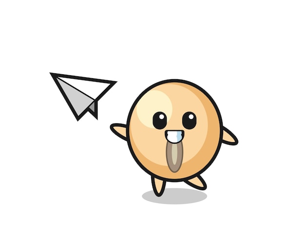 soy bean cartoon character throwing paper airplane