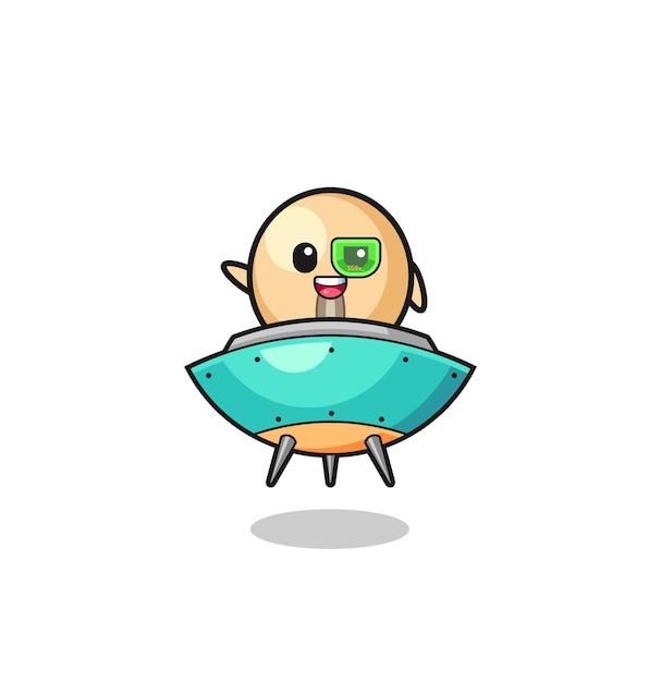 Soy bean cartoon riding a future spaceship