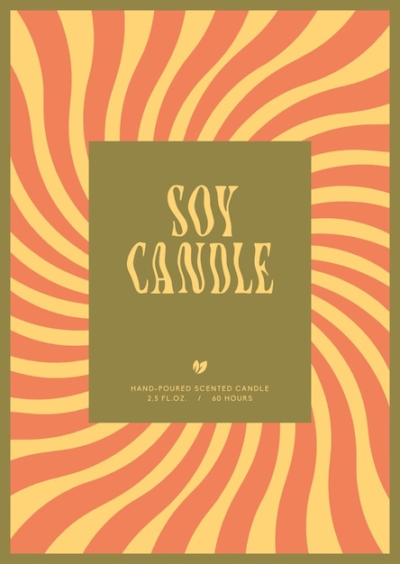 soy candle vector label design template with groovy flowers background