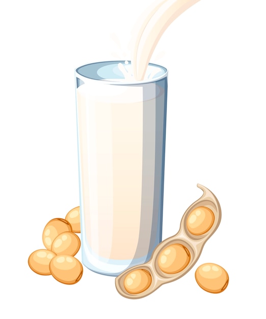 Soy milk pouring in drinking glass. soybean