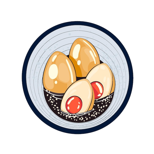 Soy Sauce Eggs (Shoyu Tamago).  Japanese cuisine dish. Vector illustration