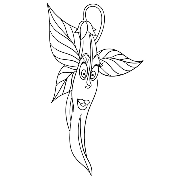 Soybean. French green bean. Cartoon funny food emoji face. Kids coloring page.