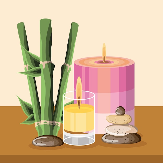 Spa bamboo candles stones