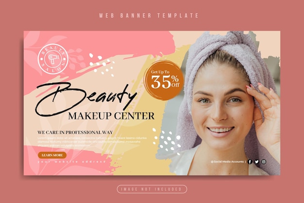 spa and beauty salon business marketing web banner with social media icon and brush stroke