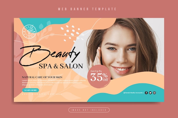 Spa and beauty salon business marketing web banner with social media icon and organic shape