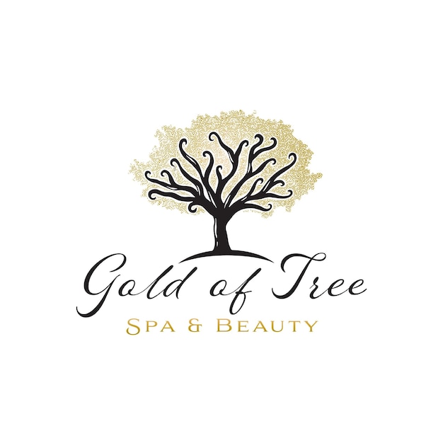 Spa and beauty with gold of tree symbol logo design template