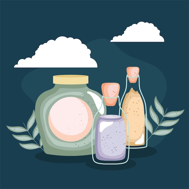 Spa bottle and oils treatment icons