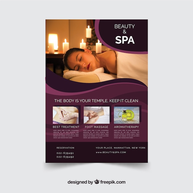 Vector spa center flyer with different treatments to relaxing