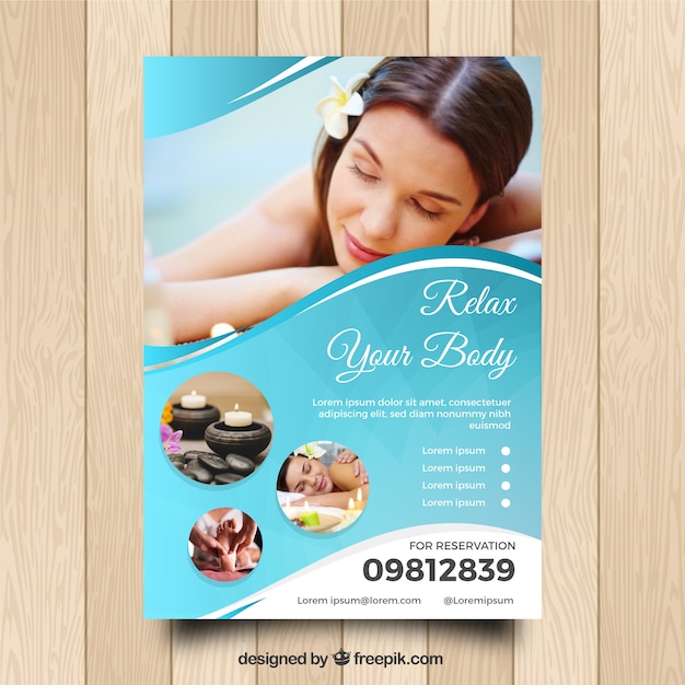 Vector spa center flyer with different treatments to relaxing