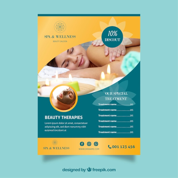 Spa center flyer with prices in flat style