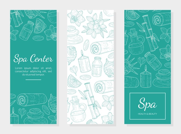 Vector spa center health and beauty banner template organic natural cosmetics and accessories beauty relax and natural medicine flyer coupon certificate promotional leaflet vector illustration