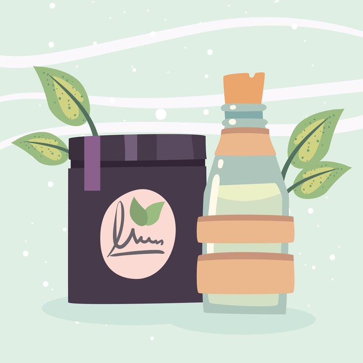 Vector spa center jar and bottle with leaves
