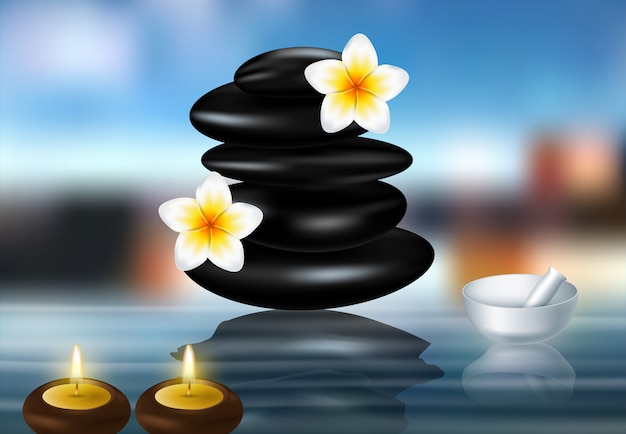 Vector spa concept zen stones and frangipani flowers