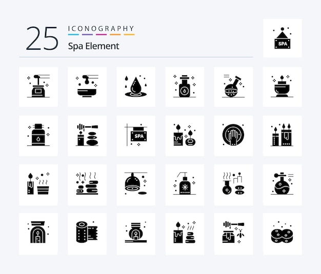 ベクトル spa element 25 solid glyphアイコンパック（スパゲームスパ要素オイルを含む）