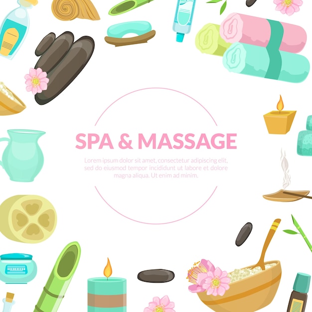 Spa en Massage Center Banner Template met ruimte voor Text Beauty Salon Store Wellness Center Natuurlijke Cosmetica Organische Huidverzorgingsproducten Vector Illustratie