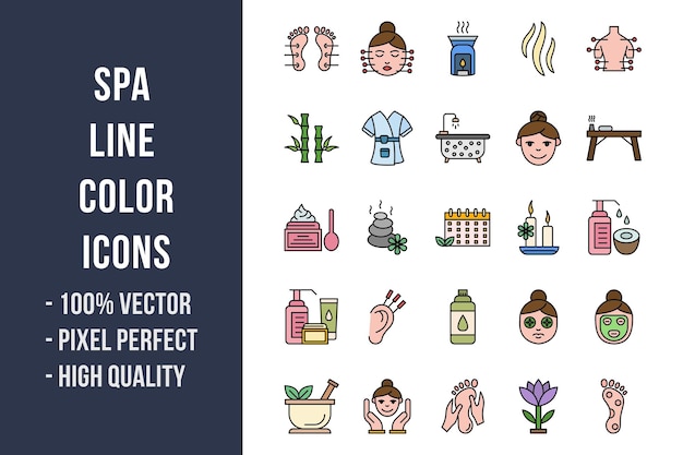 Vector spa lijn kleur pictogrammen