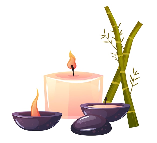 Vettore massaggio termale candele bagno olio zen isolato su sfondo bianco illustrazione grafica