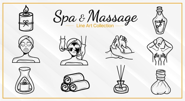 Vettore spa e massage line art set