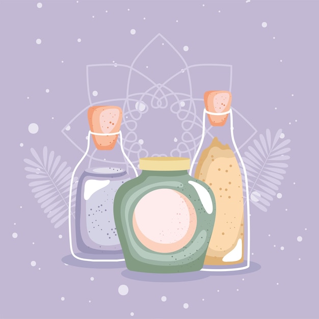 Spa oils and bottle treatment icons