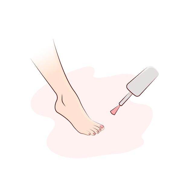 Spa pedicure toe nails polishing foot care beauty treatment in nail salon flat vector illustration