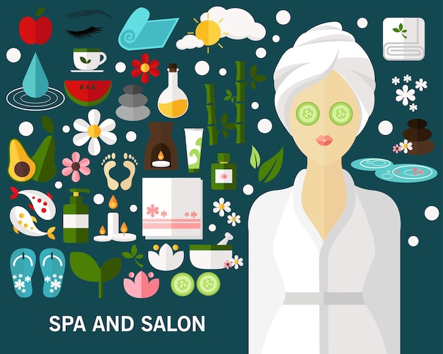 Spa and salon concept background. flat icons.