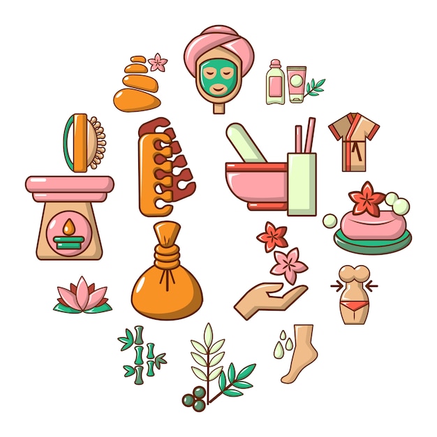 Vector spa salon icon set, cartoon style