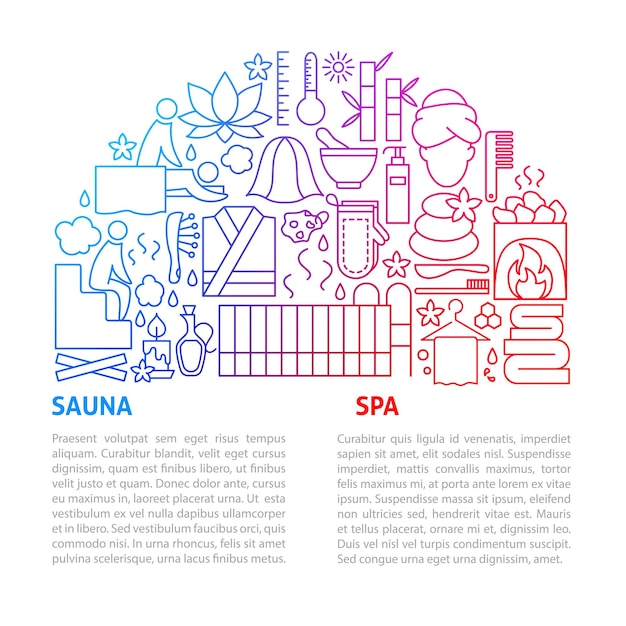 Vector spa sauna lijnsjabloon vectorillustratie van overzichtsontwerp