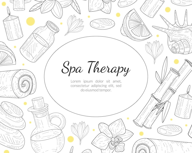 Vettore spa therapy banner template organic natural cosmetics and beauty accessories seamless pattern flyer coupon certificate promotional leaflet vector illustration