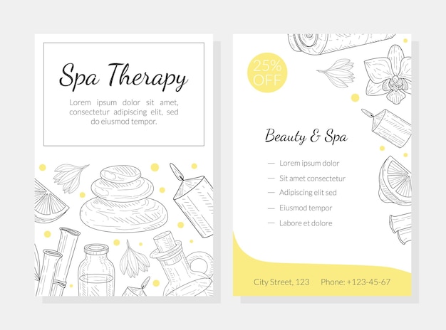 Vector spa therapy business card template beauty relax and natural medicine hand drawn vector illustration