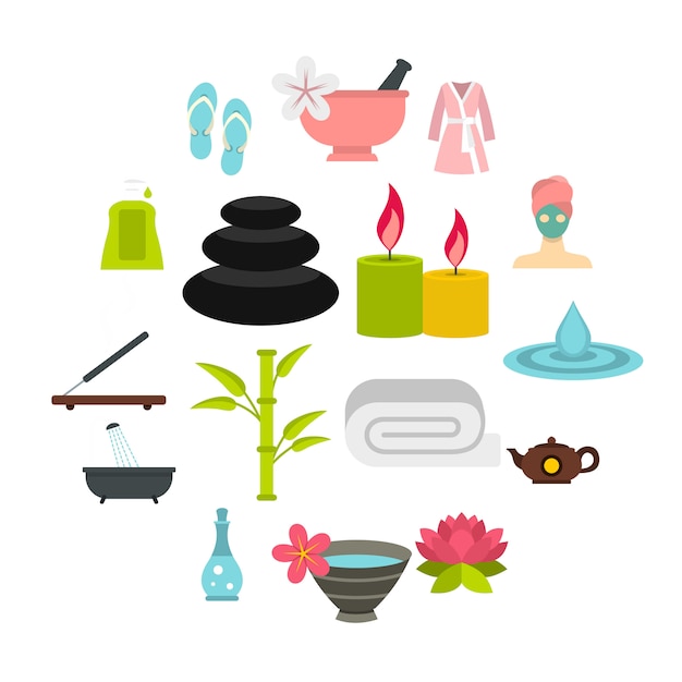 Spa treatments set flat icons