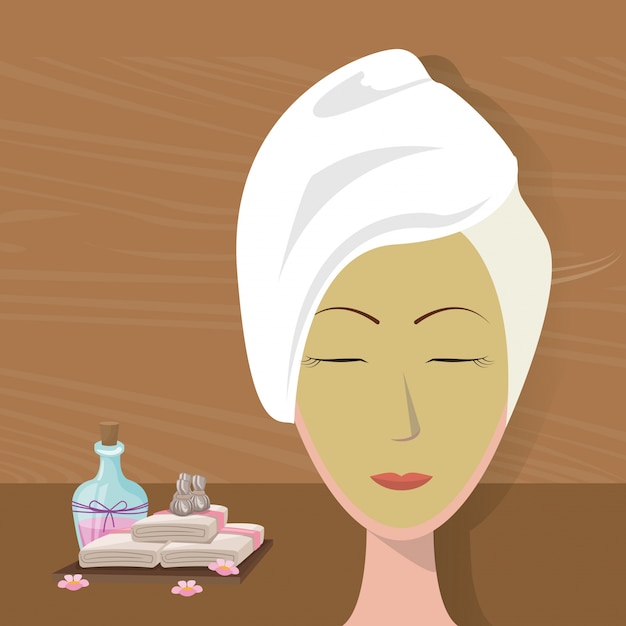 Vector spa vrouw handdoek slijtage gezichtsmasker zorg
