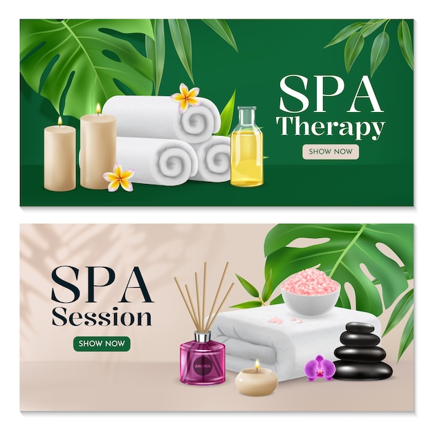 Vector spa and wellness realistic banner set